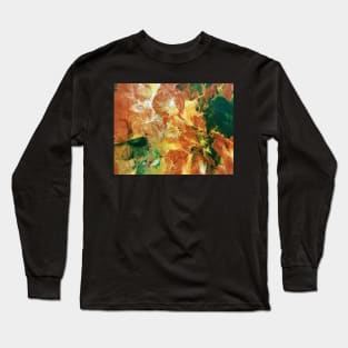 Orange and Green Floral Abstract Long Sleeve T-Shirt